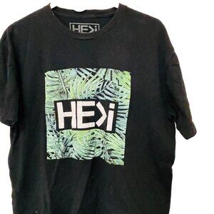 HEXi Mens T Shirt Crew Neck Graphic T-Shirt Black Size Large